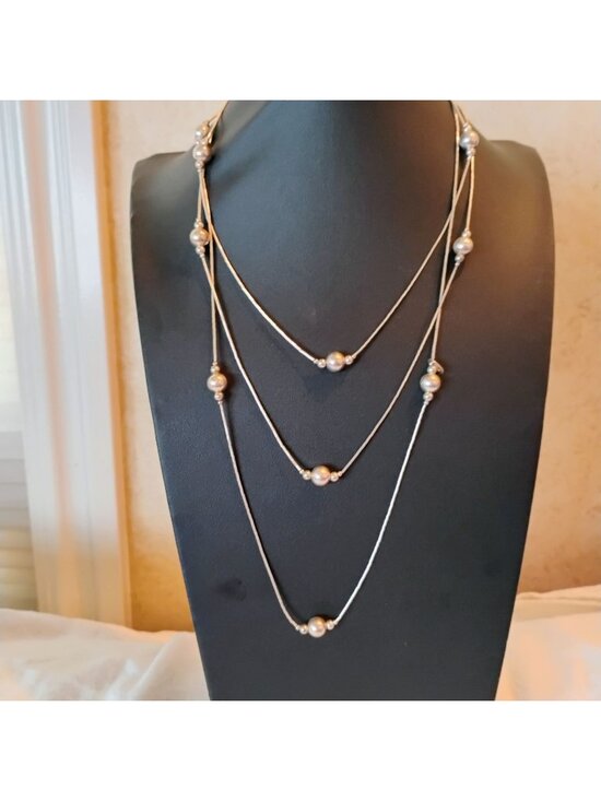Jewelry - Signed Sterling Silver Liquid Silver Ball Bead Necklace 30" Long